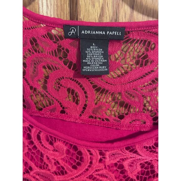 Adrianna Papell Lacey Crochet Overlay Tank Blouse Moroccan Ruby Red Sz L - Picture 3 of 8